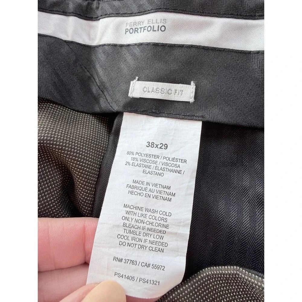Perry Ellis Portfolio Dress Pants Men 38x29 Brown Folio-Flex Classic Fit